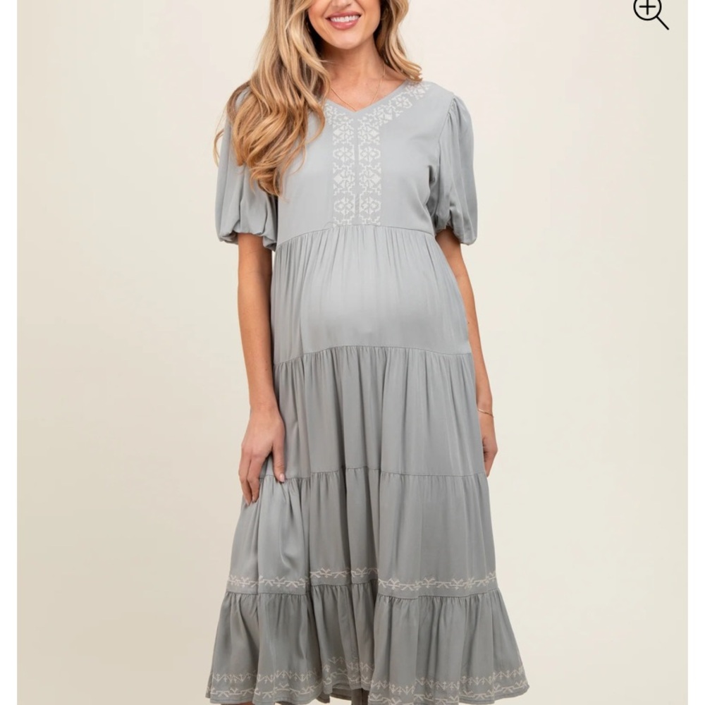Pinkblush Gray Smocked Tiered Midi Sundress